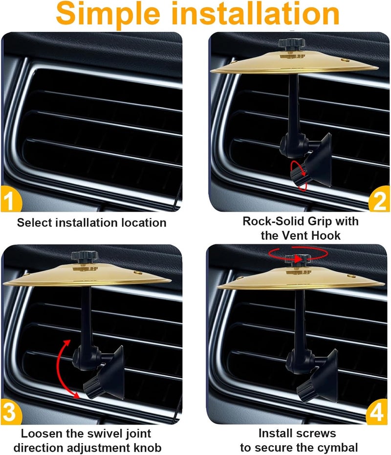 Taikcsut Car Cymbal Air Vent, Car Symbol Drum Air Vent, Crash Dash Board Drum Symbol, Mini Drums Crash Cymbal For Music Lovers(Gold) - Image 3